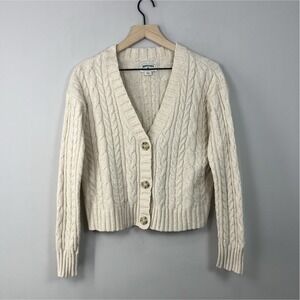 American Eagle Cable Knit Cropped Cardigan Cream M Womens Button